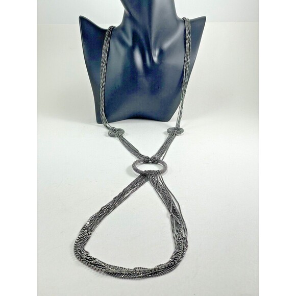 Joan Rivers Jewelry - Joan Rivers Multichain And Circles 29 inch Necklace Rhinestone Dark Silver Tone